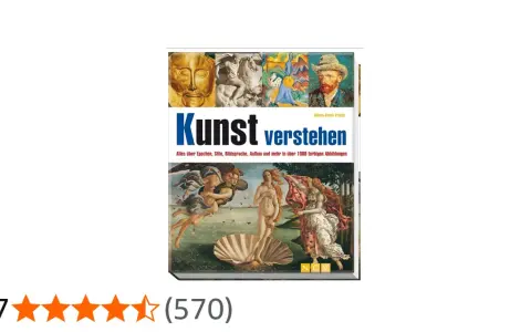 Buchcover "Kunst verstehen" mit verschiedenen Kunstwerken als Hintergrund. Enthält Botticellis Geburt der Venus.