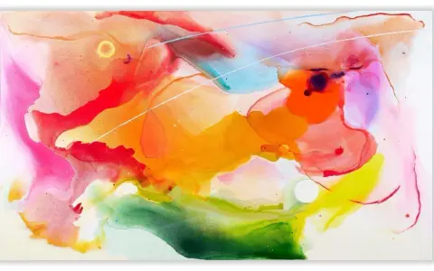Lebendige Farben fließen ineinander, wie bei abstrakten Malern. Ein Wirbel aus Pink, Orange, Gelb und Grün, durchzogen von feinen Linien.