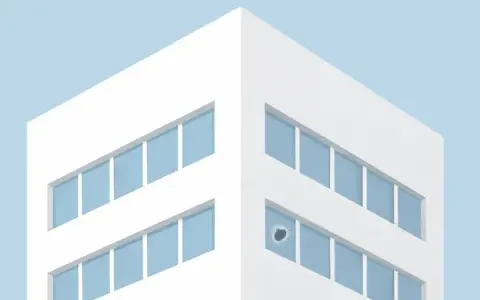 Ein modernes Gebäude mit blauen Fenstern, eines davon mit **broken windows** – ein deutliches Zeichen für eine unerwartete Störung.