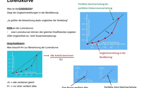 Lorenzkurven zeigen soziale Ungleichheiten. Je weiter die Kurve von der Diagonalen abweicht, desto ungleicher ist die Verteilung.
