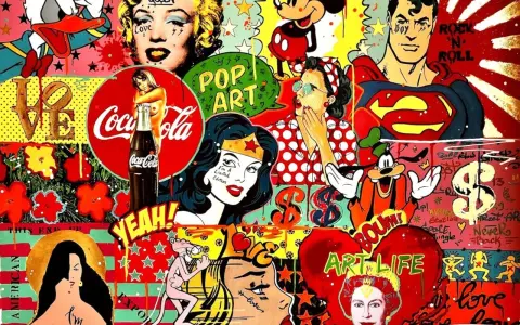 Pop Art Ideen: Marilyn Monroe, Superman, Mickey Mouse und mehr in einem bunten Collage-Stil.